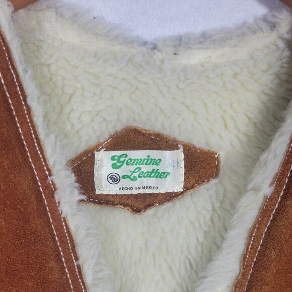 Vintage Leather Vest Mens Western Rodeo Sherpa Lined 70s 80s Mexico - Picture 3 of 13